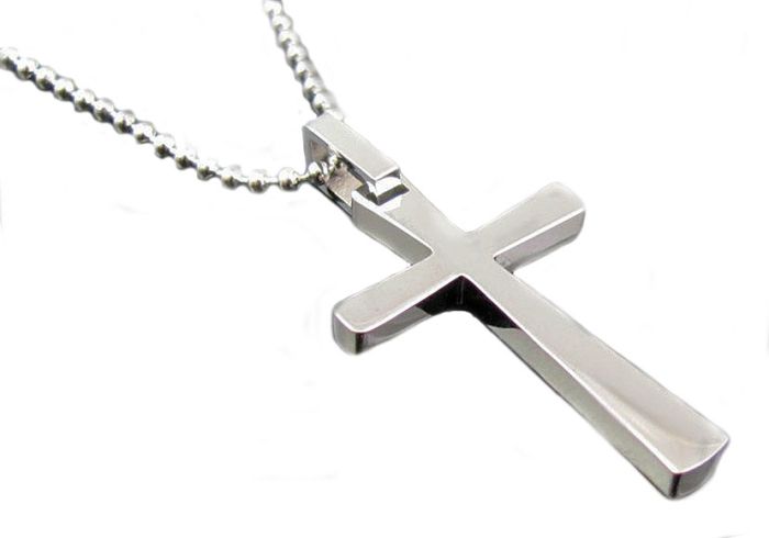 Stainless Steel Men's 24 Inch beaded chain with Cross - BJP22 | Hannoush Jewelers