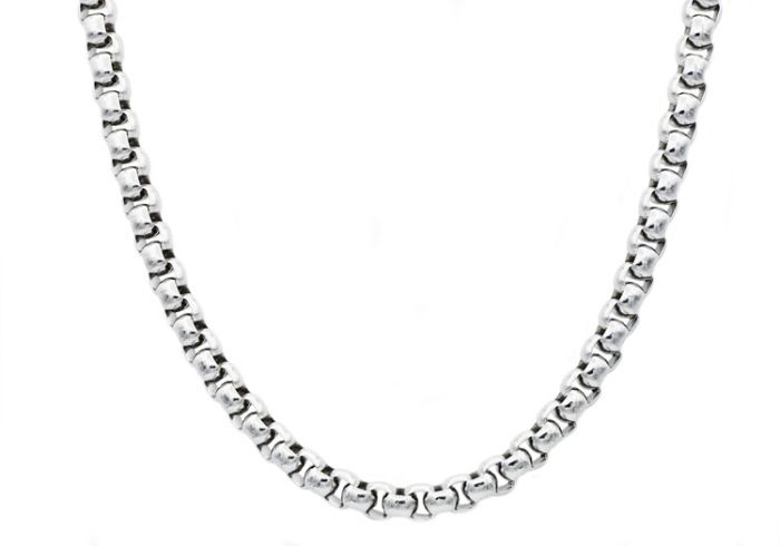 Stainless Steel Men's Round Box Link Necklace- BJS17N | Hannoush Jewelers