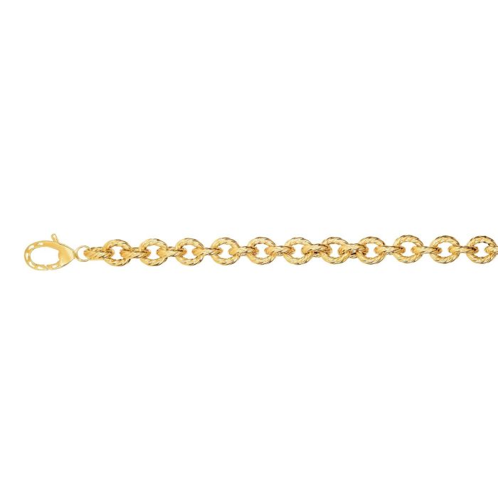 14kt 8" Yellow Gold Shiny+Rope Textured Oval Link Fancy Bracelet with Lobster Clasp BRC1641-08 | Hannoush Jewelers