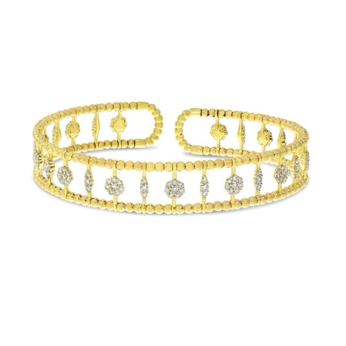 14K Yellow Gold Diamond Triple Row Flexible Cuff Bracelet BVB1079 | Hannoush Jewelers