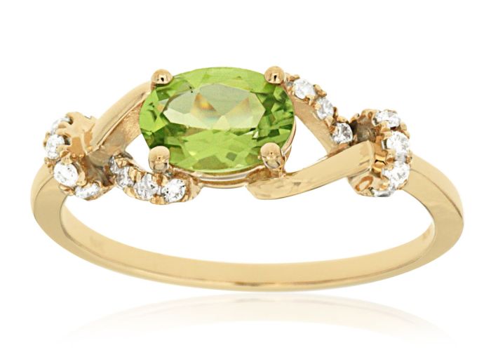 14k Yellow Gold Oval Peridot and Diamond Ring C6057X-PE | Hannoush Jewelers