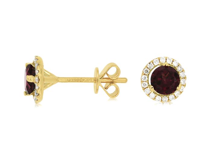 14k Yellow Gold Rhodolite and Diamond Halo earrings | Hannoush Jewelers