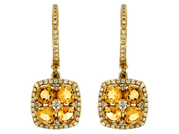 14k Yellow Gold Citrine and Diamond Halo Earrings c6803c | Hannoush Jewelers