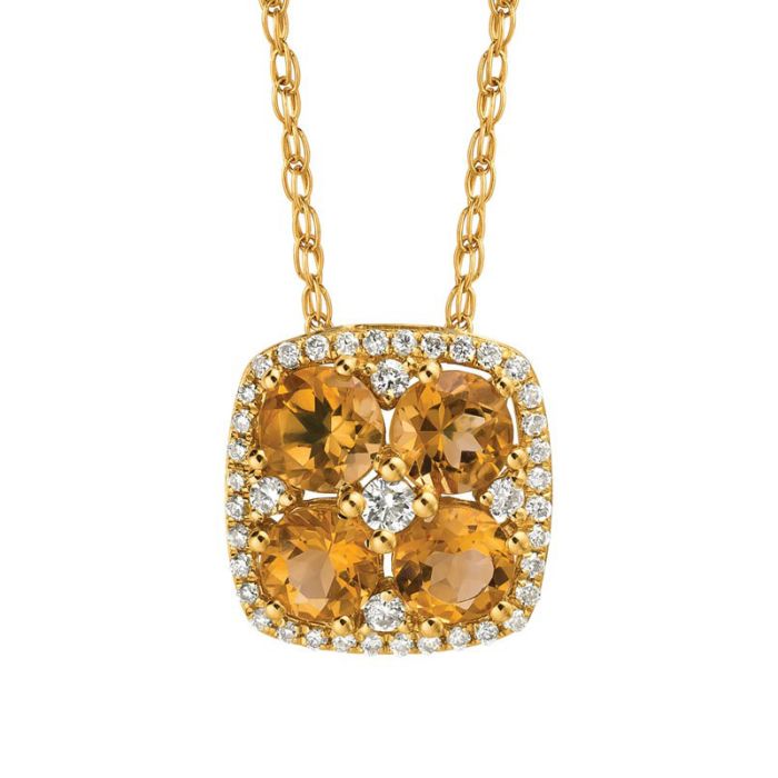 14k Yellow Gold Citrine and Diamond Halo Pendant c6804c_3 | Hannoush Jewelers