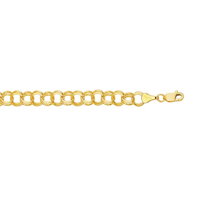 14kt 8" Yellow Gold Diamond Cut Double Link Charm Bracelet with Lobster Clasp CB124-08 | Hannoush Jewelers