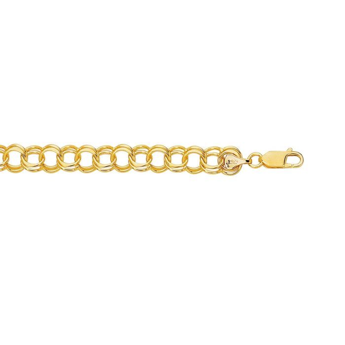 14kt 8" Yellow Gold Diamond Cut Double Link Charm Bracelet with Lobster Clasp CB125-08 | Hannoush Jewelers