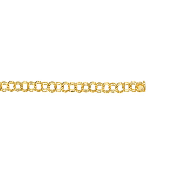 14kt 8" Yellow Gold Diamond Cut Double Link Charm Bracelet with Box Catch Clasp CB130-08 | Hannoush Jewelers