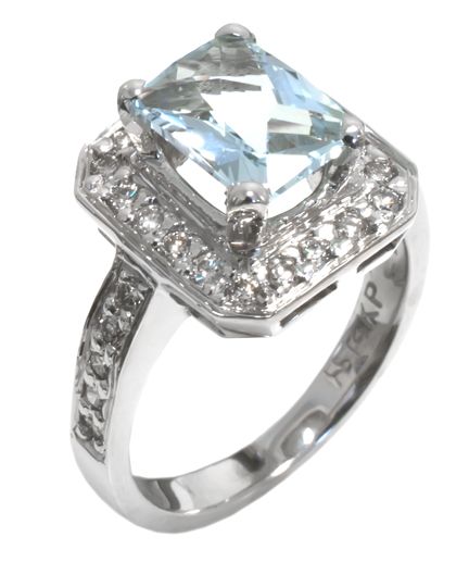 14K White Gold Emerald Cut Aquamarine and Round Diamond Ring HB20428AQW | Hannoush Jewelers