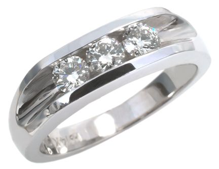 14K White Gold 3 Round Diamond 0.63cttw Wedding Band HB01525 | Hannoush Jewelers