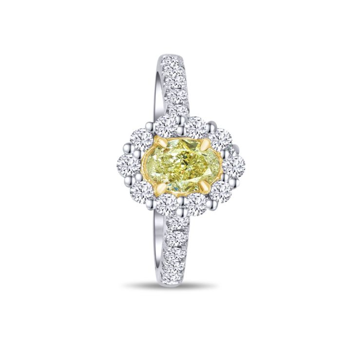 Platinum / 18KT Yellow Crown Oval-0.76CTW/20RD-0.56CTW Diamond Engagement Ring | Hannoush Jewelers