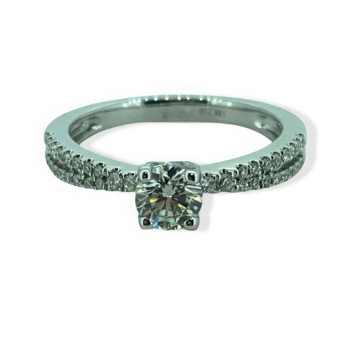 18KT White Gold 0.44CTW .RD/ 36RD-0.20CTW Diamond Engagement Ring | Hannoush Jewelers