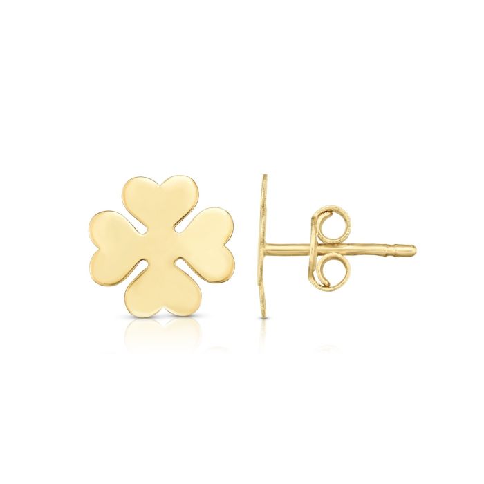 14kt Gold Yellow Finish 10mm Polished Post Clover Earring with Push Back Clasp ER11189 | Hannoush Jewelers