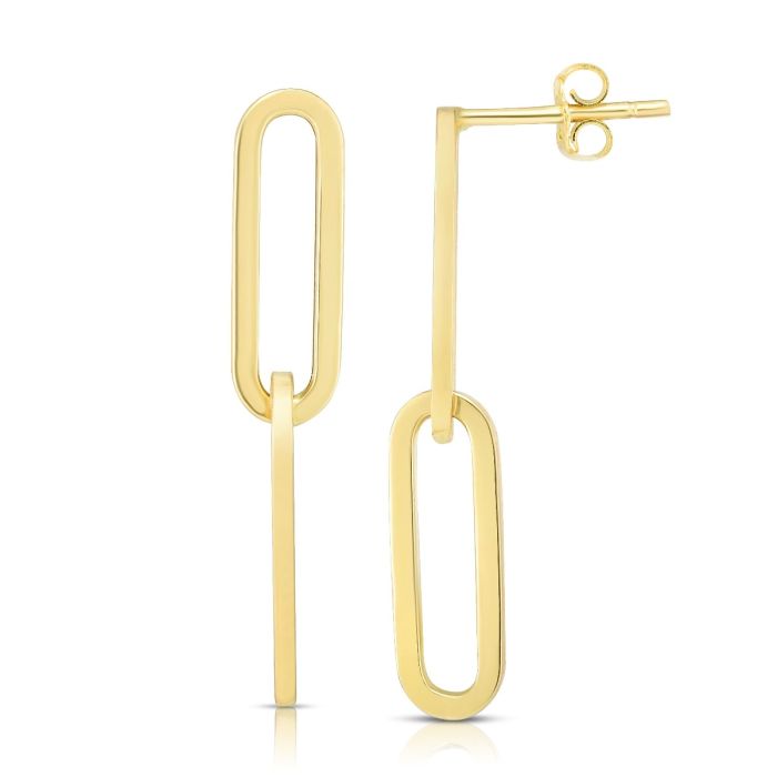 14kt Gold Yellow Finish 32.17x5.9mm Polished Oval Paper Clip Earring with Push Back Clasp ER11278 | Hannoush Jewelers