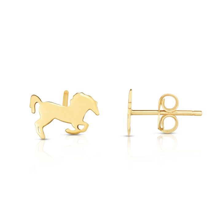 14kt Gold Yellow Finish 10.8x7mm Polished Horse Stud Earring with Push Back Clasp ER11379 | Hannoush Jewelers