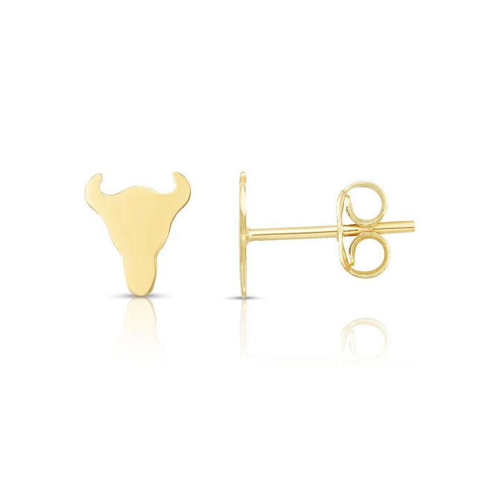 14kt Gold Yellow Finish 7.9x6.8mm Polished Post Bulls Head Earring with Push Back Clasp ER11382 | Hannoush Jewelers