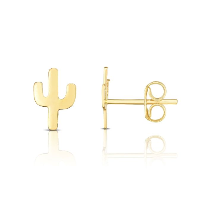 14kt Gold Yellow Finish 6.3x4.3mm Polished Post Cactus Earring with Push Back Clasp ER11384 | Hannoush Jewelers