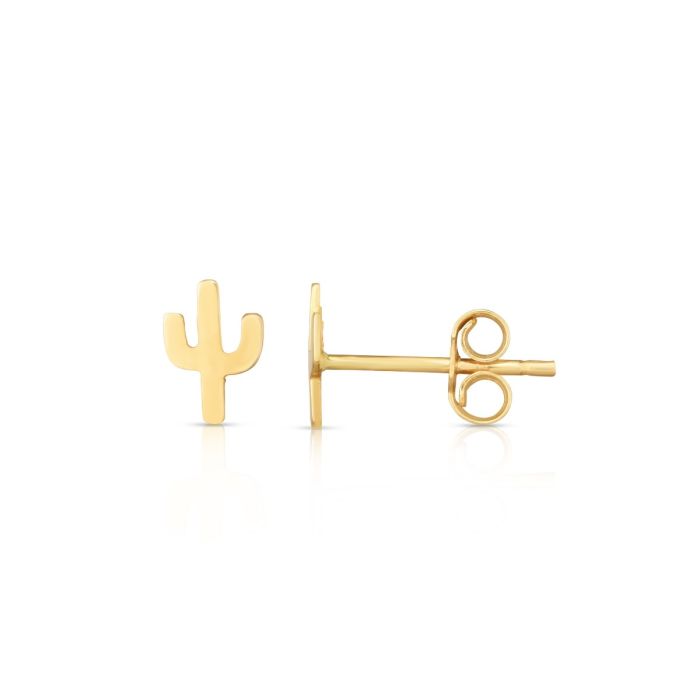 14kt Gold Yellow Finish 9.6x6.6mm Polished Post Cactus Earring with Push Back Clasp ER11385 | Hannoush Jewelers