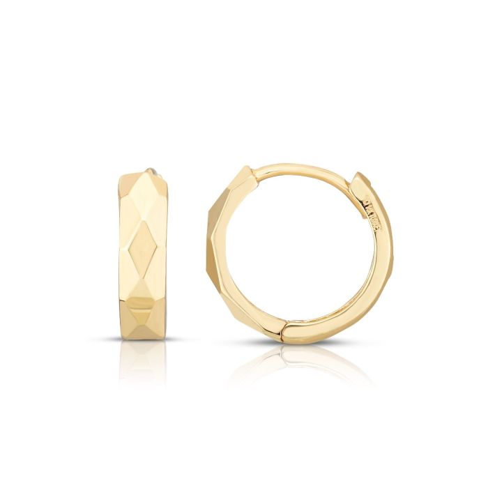 14kt Gold Yellow Finish 12.6mm Diamond Cut+Polished Huggie Earring with Snap Clasp ER11429 | Hannoush Jewelers