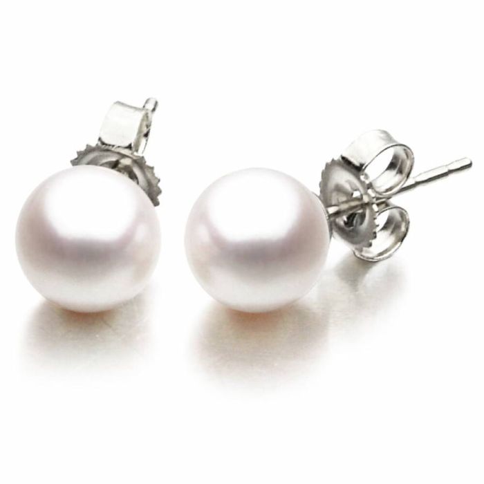 14K White Gold Cultured Pearl Stud Earrings. Choose from 8 sizes. | Hannoush Jewelers