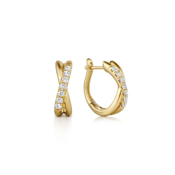 Gabriel & Co. - EG13328Y45JJ - 14K Yellow Gold Twisted 15mm Diamond Huggies | Hannoush Jewelers