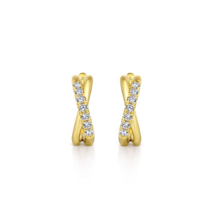 Gabriel & Co. - EG13328Y45JJ - 14K Yellow Gold Twisted 15mm Diamond Huggies | Hannoush Jewelers