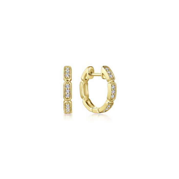 Gabriel & Co. - EG13457Y45JJ - 14K Yellow Gold Segmented 10mm Diamond Huggies | Hannoush Jewelers