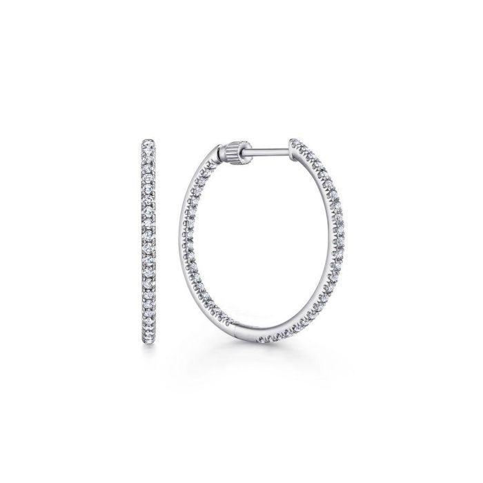 Gabriel & Co. - EG13460W45JJ - 14K White Gold French Pavï¾‚ 20mm Round Inside Out Diamond Hoop Earrings | Hannoush Jewelers