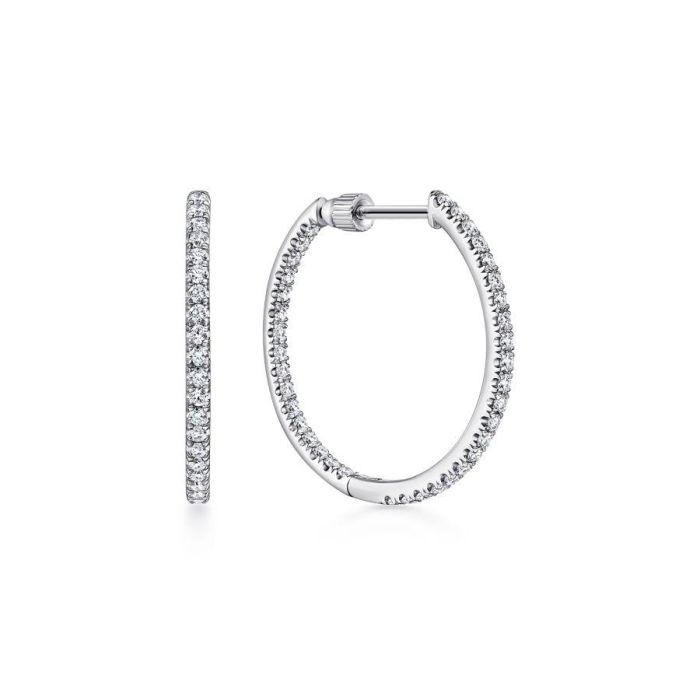 Gabriel & Co. - EG13461W45JJ - 14K White Gold French Pavï¾‚ 20mm Round Inside Out Diamond Hoop Earrings | Hannoush Jewelers