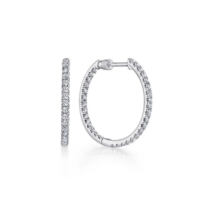 Gabriel & Co. - EG13462W45JJ - 14K White Gold French Pavï¾‚ 20mm Round Inside Out Diamond Hoop Earrings | Hannoush Jewelers