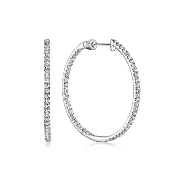 Gabriel & Co. - EG13466W45JJ - 14K White Gold French Pavï¾‚ 30mm Round Inside Out Diamond Hoop Earrings | Hannoush Jewelers