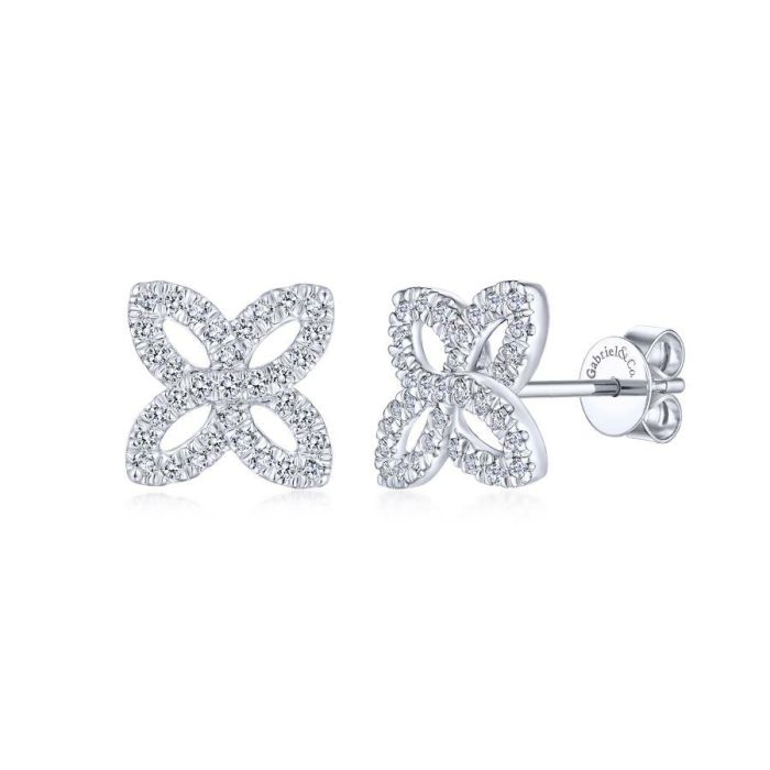 Gabriel & Co. - EG13488W45JJ - 14K White Gold Open Floral Pavï¾‚ Diamond Stud Earrings | Hannoush Jewelers