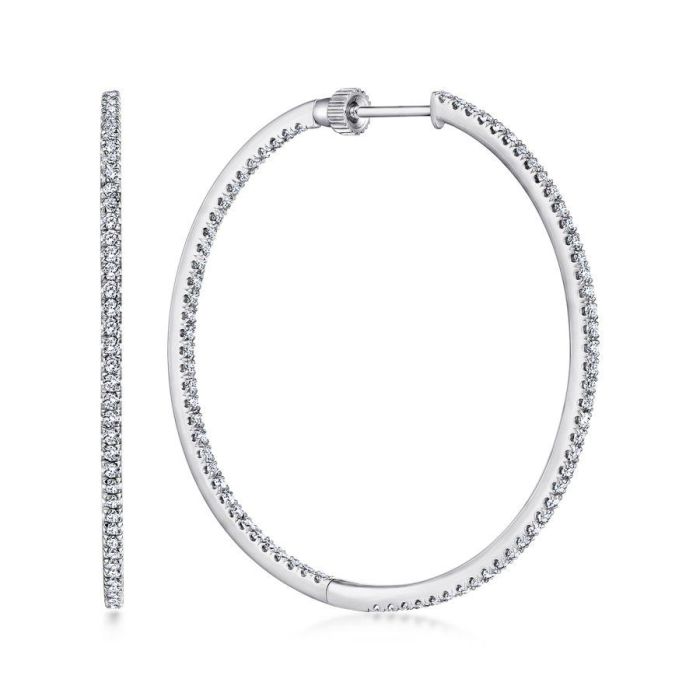 Gabriel & Co. - EG13504W45JJ - 14K White Gold French Pavï¾‚ 40mm Round Inside Out Diamond Hoop Earrings | Hannoush Jewelers