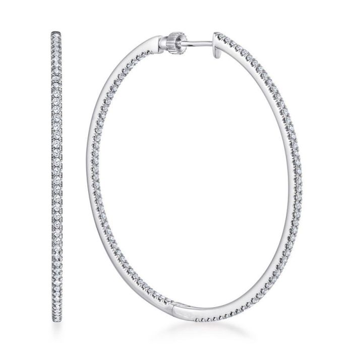 Gabriel & Co. - EG13508W45JJ - 14K White Gold French Pavï¾‚ 50mm Round Inside Out Diamond Hoop Earrings | Hannoush Jewelers