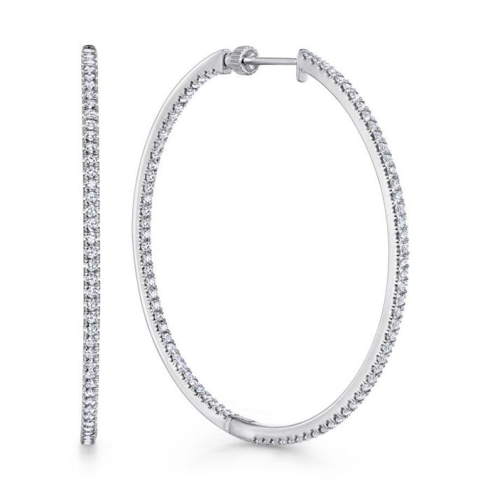 Gabriel & Co. - EG13509W45JJ - 14K White Gold French Pavï¾‚ 50mm Round Inside Out Diamond Hoop Earrings | Hannoush Jewelers