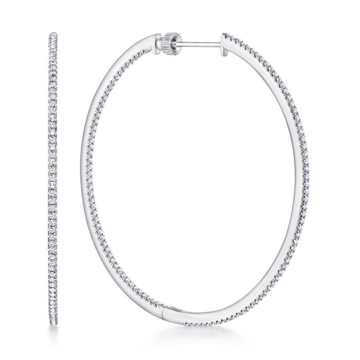 Gabriel & Co. - EG13549W45JJ - 14K White Gold French Pavï¾‚ 50mm Round Inside Out Diamond Hoop Earrings | Hannoush Jewelers