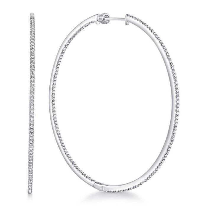 Gabriel & Co. - EG13550W45JJ - 14K White Gold French Pavï¾‚ 60mm Round Inside Out Diamond Hoop Earrings | Hannoush Jewelers