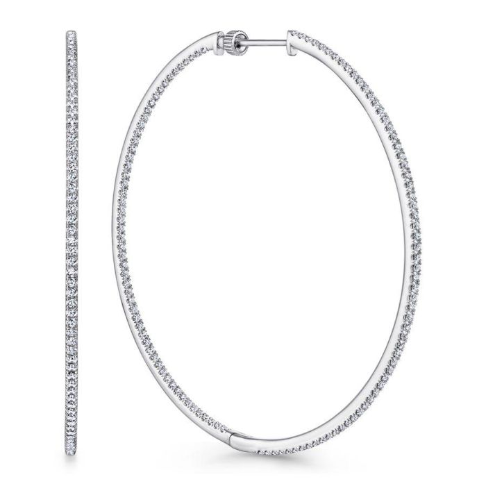 Gabriel & Co. - EG13551W45JJ - 14K White Gold French Pavï¾‚ 60mm Round Inside Out Diamond Hoop Earrings | Hannoush Jewelers