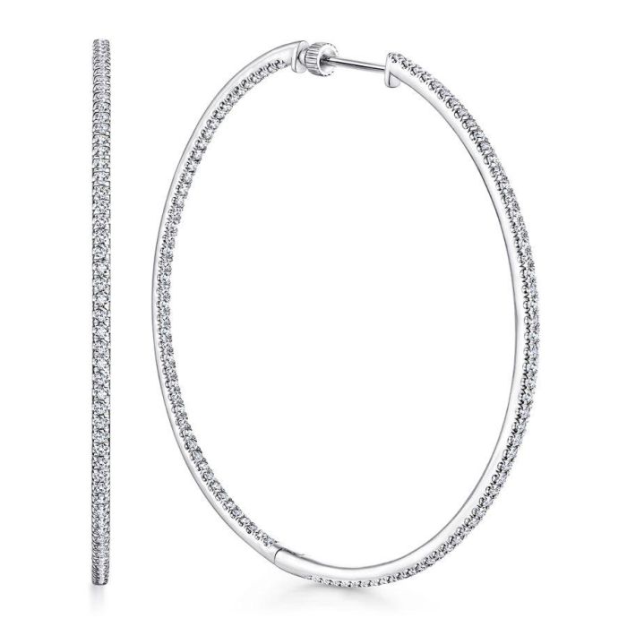 Gabriel & Co. - EG13552W45JJ - 14K White Gold French Pavï¾‚ 60mm Round Inside Out Diamond Hoop Earrings | Hannoush Jewelers