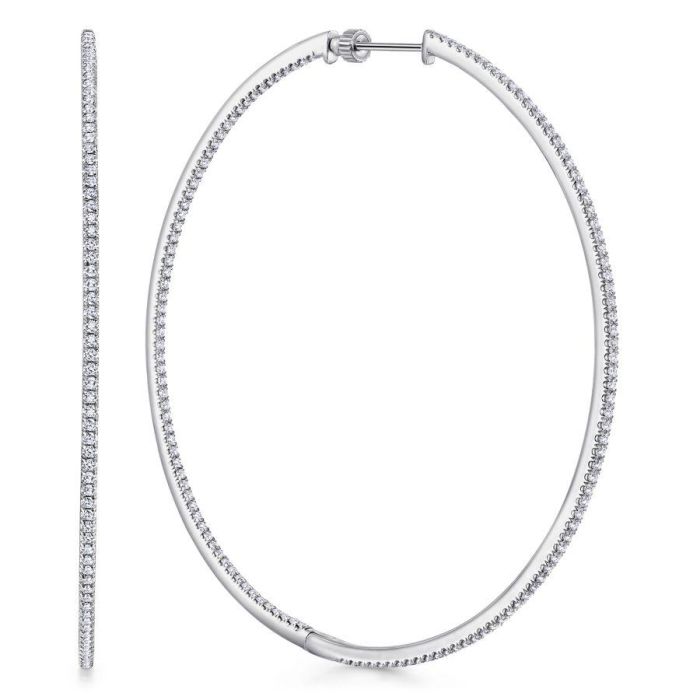 Gabriel & Co. - EG13554W45JJ - 14K White Gold French Pavï¾‚ 70mm Round Inside Out Diamond Hoop Earrings | Hannoush Jewelers