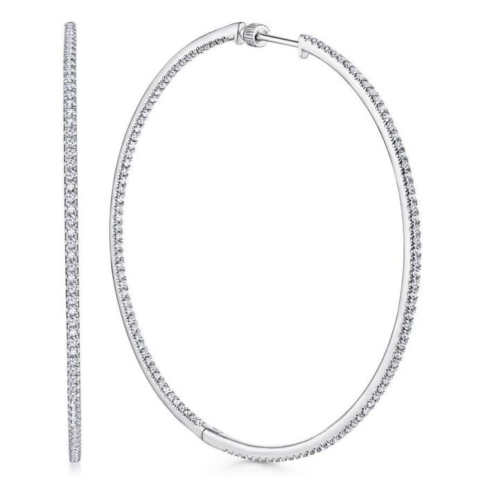 Gabriel & Co. - EG13555W45JJ - 14K White Gold French Pavï¾‚ 70mm Round Inside Out Diamond Hoop Earrings | Hannoush Jewelers