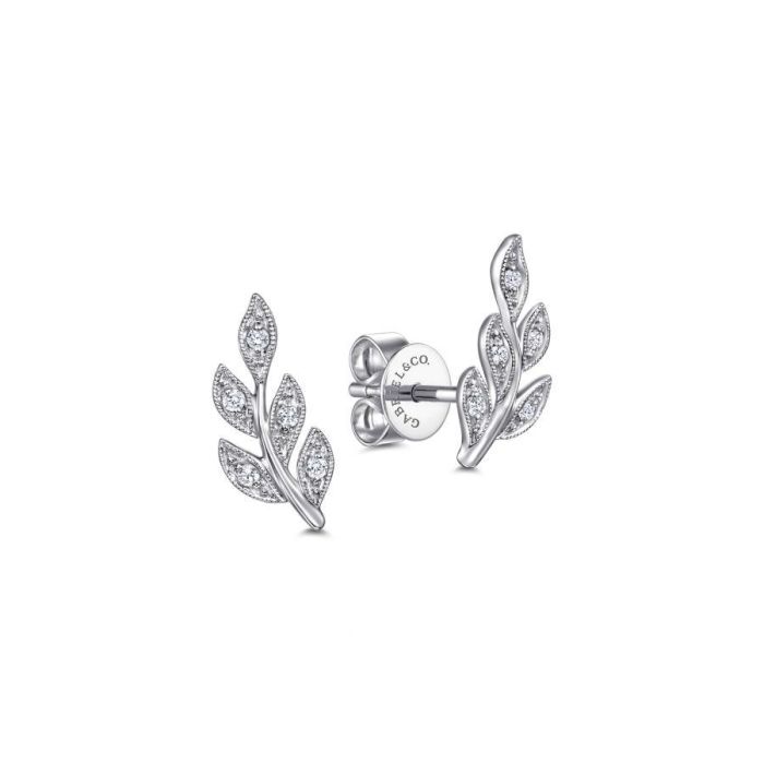 Gabriel & Co. - EG13572W45JJ - 14K White Gold Diamond Leaf Stud Earrings | Hannoush Jewelers