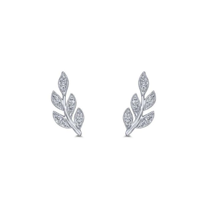 Gabriel & Co. - EG13572W45JJ - 14K White Gold Diamond Leaf Stud Earrings | Hannoush Jewelers