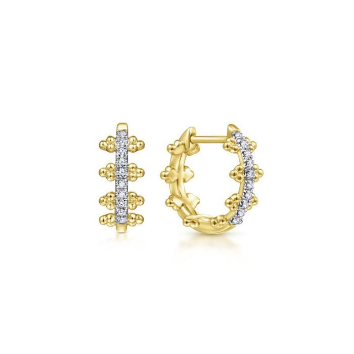 Gabriel & Co. - EG13575Y45JJ - 14K Yellow Gold Beaded Pavï¾‚ 10mm Diamond Huggies | Hannoush Jewelers