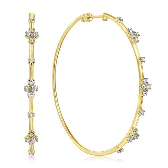 Gabriel & Co. - EG13674Y45JJ - 14K Yellow Gold Prong Set 60mm Round Classic Diamond Hoop Earrings | Hannoush Jewelers