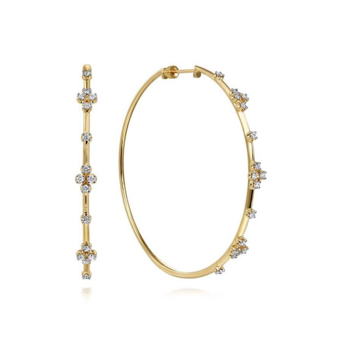 Gabriel & Co. - EG13674Y45JJ - 14K Yellow Gold Prong Set 60mm Round Classic Diamond Hoop Earrings | Hannoush Jewelers