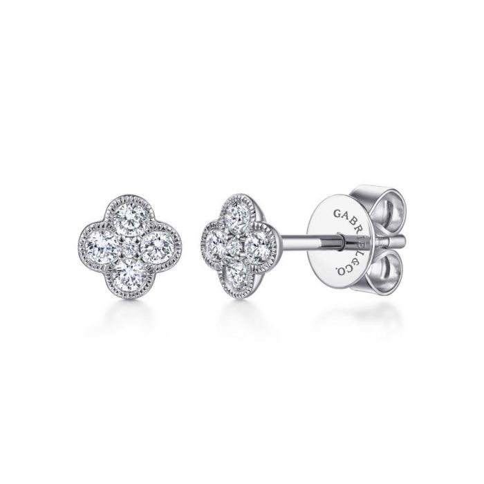 Gabriel & Co. - EG13715W45JJ - 14K White Gold Diamond Flower Stud Earrings | Hannoush Jewelers