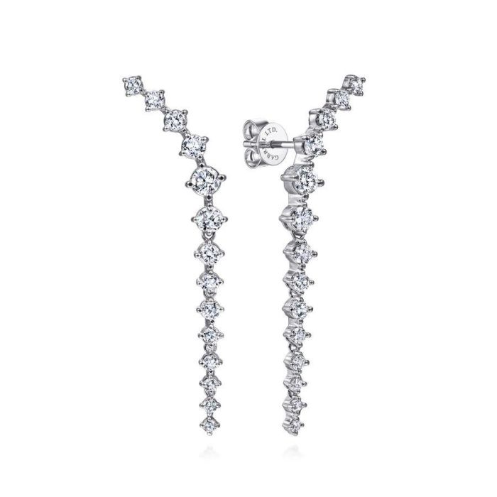 Gabriel & Co. - EG13910W84JJ - 18K White Gold Curved Diamond Linear Stud Earrings | Hannoush Jewelers