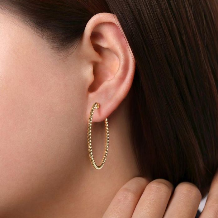 Gabriel & Co. - EG13930Y4JJJ - 14K Yellow Gold 40mm Beaded Round Classic Hoop Earrings | Hannoush Jewelers