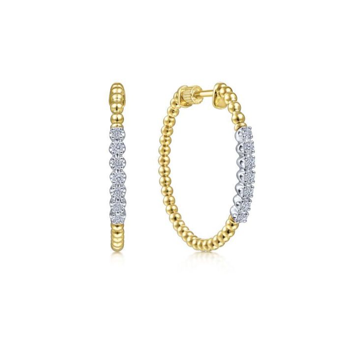 Gabriel & Co. - EG13971Y45JJ - 14K Yellow Gold 30mm Bujukan Diamond Classic Hoop Earrings | Hannoush Jewelers