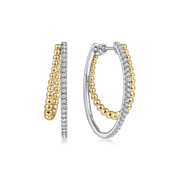 Gabriel & Co. - EG13974M45JJ - 14K Yellow-White Gold 30mm Split Diamond Bujukan Classic Hoop Earrings | Hannoush Jewelers